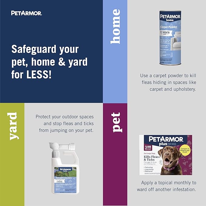 PetArmor Plus Flea & Tick Prevention for Dogs 89-132 lbs (3 Doses) + PetArmor Home Carpet Spray and Yard Spray for Fleas & Ticks, Total Flea & Tick Prevention