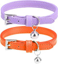 PUPTECK 2 PCS Soft Genuine Leather Cat Kitten Collar with Bells Adjustable for Girl Boy Cats Puppy - Orange, Purple