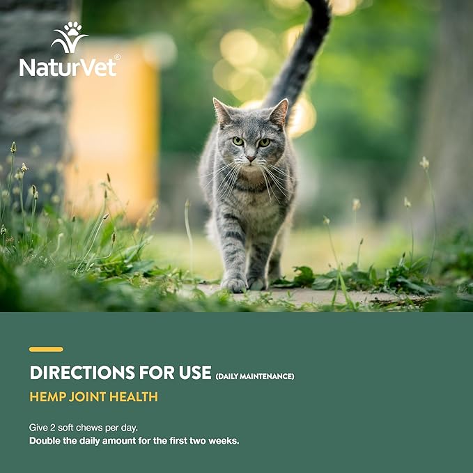 NaturVet – Hemp Joint Health for Cats - Plus Hemp Seed – 60 Soft Chews – Supports Healthy HIPS & Joints – Enhanced with Glucosamine, MSM & Hemp Seed– 30 Day Supply