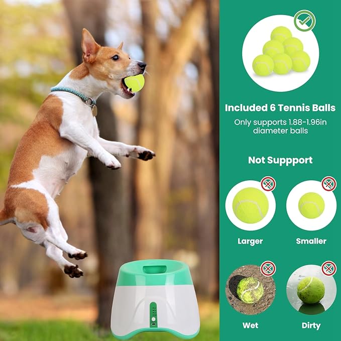iMounTEK Automatic Ball Launcher for Dogs, Dog Fetch Machine with 6 Tennis Balls, 3 Adjustable Distance Settings, Interactive Fetch Toy for Small to Medium Dogs, Indoor/Outdoor Use