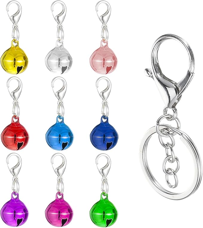 9 PCS Cat Collar Bell, Dog Collar Charm Bells with Key Rings, Colourful Pet Small Bells with Clasps, Pet Bell Gift Charms for Collars DIY Crafts