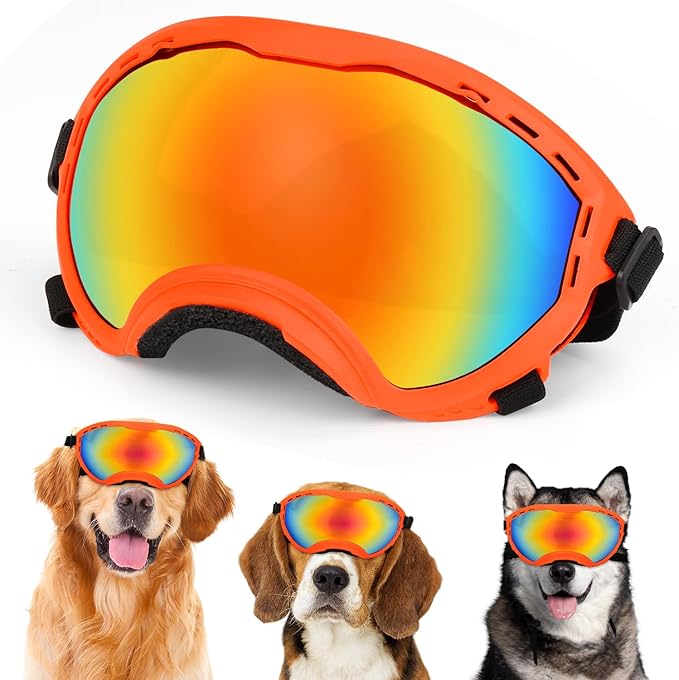 Dog Goggles,UV Protection Dog Sunglasses for Medium-Large Breed,Dogs Eye Protection with Adjustable Strap (Orange)
