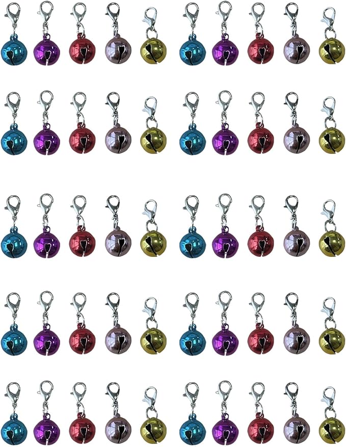 50PCS Pet Collar Bells, Colorful Metal Round Charms with Clasps for Dogs, Cats, Kittens and Small Animals – Loud Crisp Sound Jingle Bells for Christmas Decor and Accessories