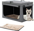 PETSFIT Portable Dog Crate for Small Dogs, – 24" Soft Dog Travel Crates with Lockable Zippers & Thicken Mat, Adjustable Patented Spiral Steel Frame, Collapsible Kennel for Indoor & Outdoor