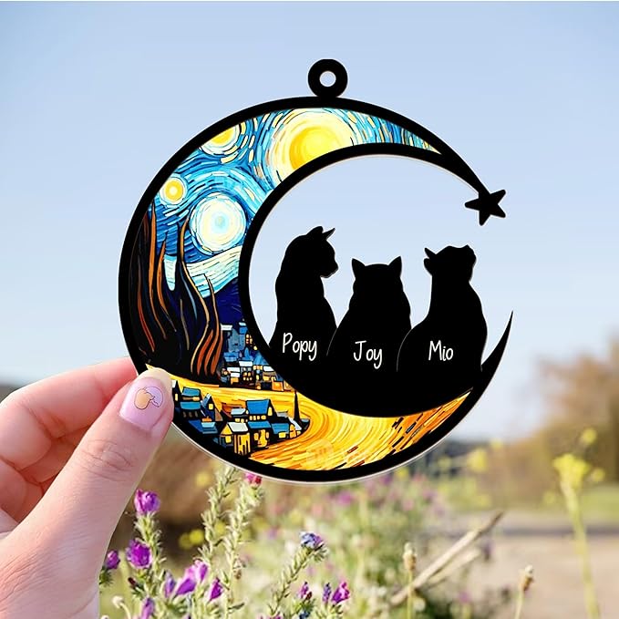 Personalized Cat Memorial Suncatcher – Custom Pet Suncatcher with Name and Breed for Up to 3 Cats, Sympathy Gift for Pet Loss, Memorial Gift for Cat Lovers