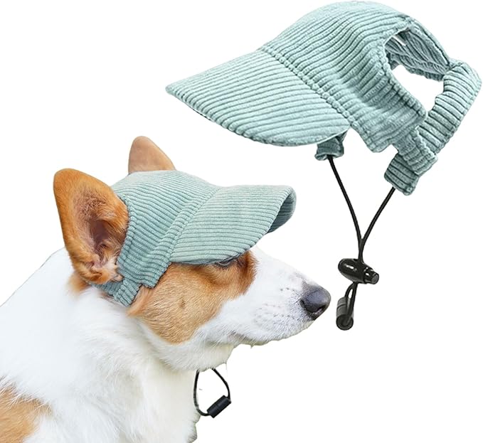 Dog Baseball Cap, Dog Cat Summer Beach Visor Hat with Ear Holes, Adjustable Puppy Sunbonnet Headdress (Green, Medium)