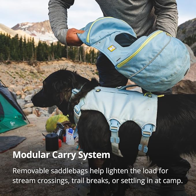 Ruffwear Palisades Dog Backpack, Multi-Day Pack with Removable Saddlebags, Breathable Adjustable Harness, Reflective Trim, Glacier Lake, Medium