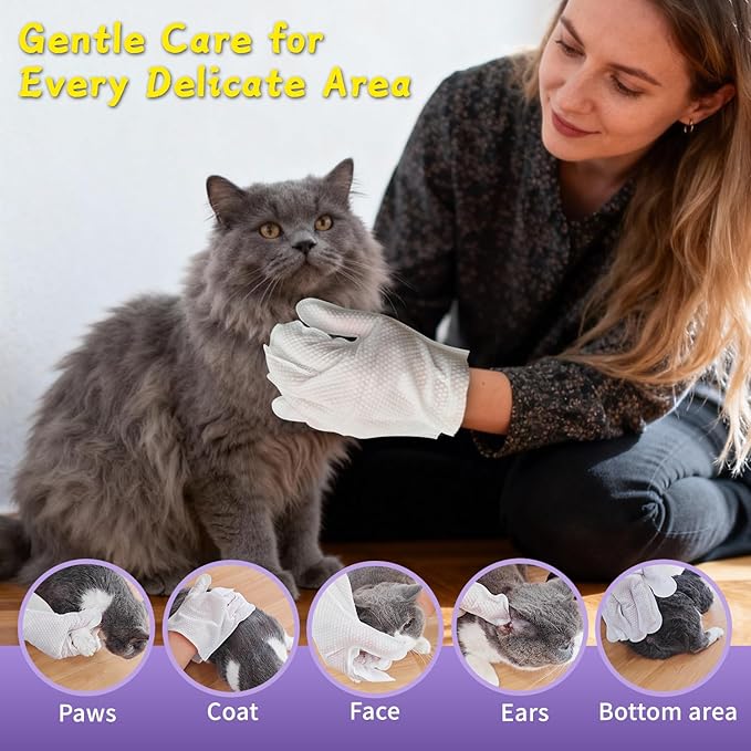 Pet Wipes, Cleaning Glove Wipes for Dogs & Cats Hypoallergenic, Lick-Safe, Full-Body Grooming & Deodorizing Wipes for Daily Care, Home & Outdoor Use (20 Counts)