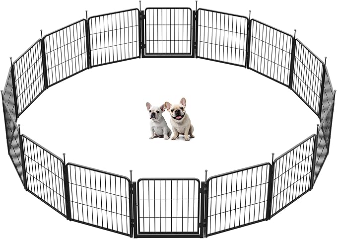SunsGrove Dog Playpen Outdoor, Heavy Duty 24 Inch 16 Panels Dog Playpen for Small and Puppy Dogs, Free and Safe Play Dog Fence Indoor, Black