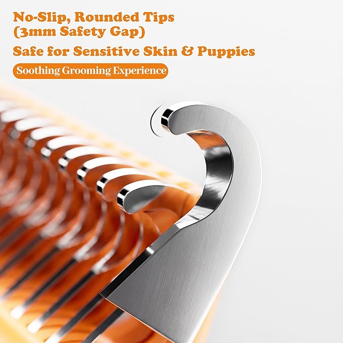 Dog Deshedding Brush & Dematting Comb for Cats - Removes Mats, Tangles & Loose Hair Painlessly, Professional Undercoat Rake for Long Haired Pets(Orange)