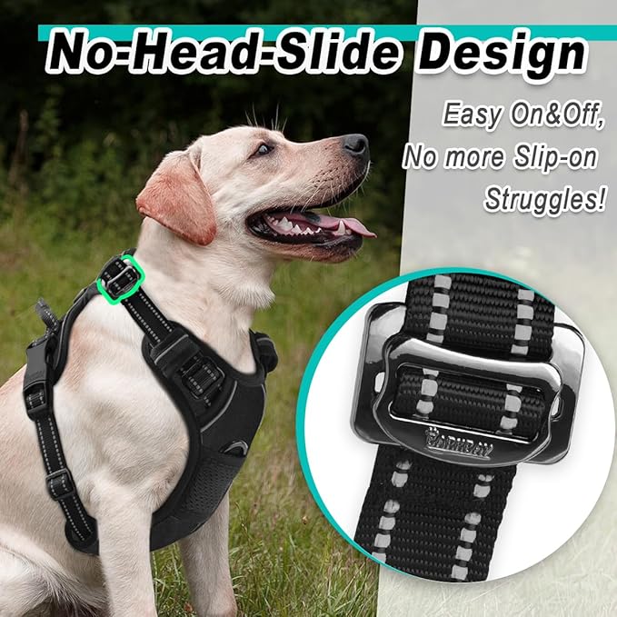BARKBAY Dog Harness No Pull 3 Buckles for Medium Dogs - Adjustable, Reflective, Comfortable, No Choke, Heavy-Duty - Perfect for Outdoor Training, Walking, and Hiking - Strong & Durable - M & Black