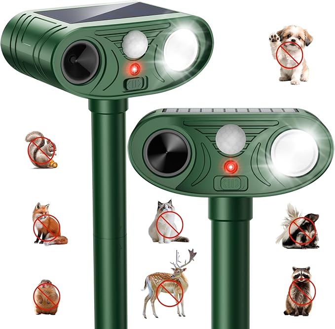 2026 Upgraded Solar Ultrasonic Animal Repellent Outdoor Deer Cat Repellent with Motion Sensor Flash Light,IP65 Waterproof Repeller Keep Rodent Squirrel Raccoon Opossum Skunk Out of Yard Farm (2)