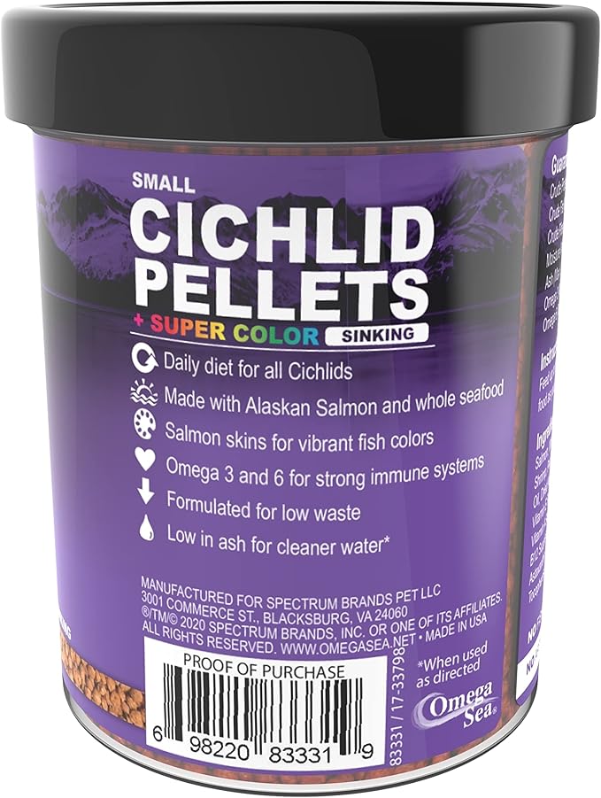Omega One Super Color Sinking Cichlid Pellets, 2mm Small Pellets, 4.2 oz