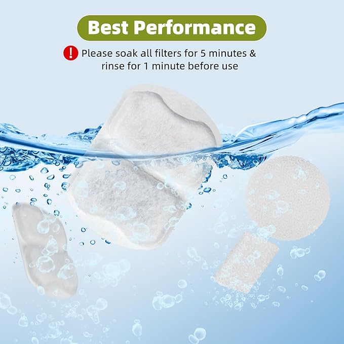 12 Sets Filter Replacement Compatible with oneisall 7L/230oz/1.8G Dog Water Fountain, Dog Water Bowl Filter for Stainless Steel Pet Fountain, 5-Layer Filtration System Activated Carbon Ion Resin