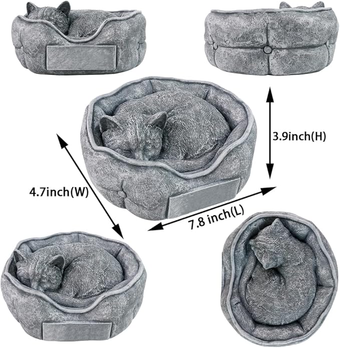 Generic Cat Memorial Garden Stones with A Sleeping Cat Statue Waterproof Cat Grave Markers Tombstones Cat Headstone Loss Cat Memorial Sympathy Gifts, 7.8"" x 4.7""x3.9"", as shown as picture