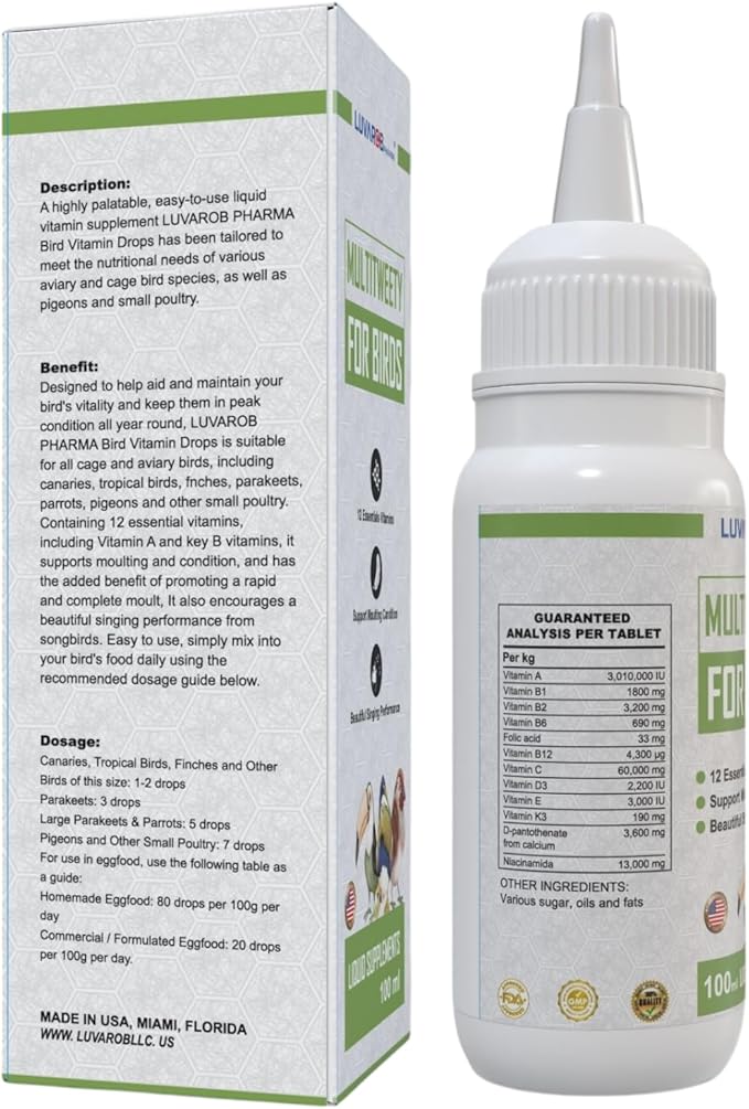 Multi-Drops for All Birds 5 Ounce, Multitweety 100ml High-Potency Vitamin Supplement, Support Moulting Condition,Beautiful Singing Performance, Improve Reproductions, Quality Eggs,No Leg Incurvations