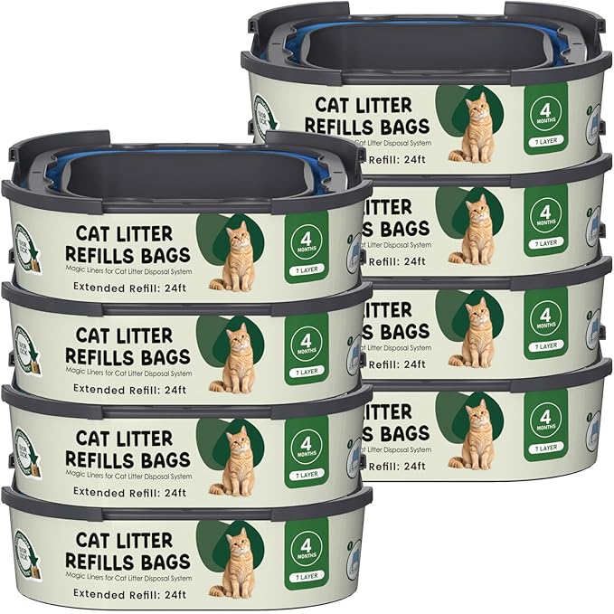 Cat Litter Refill Bags Cartridge Compatible with Litter Cat Genie Standard, Plus, XL+ and XL Pail Refills, Pet Waste Bags Box Accessories, Pack of 8