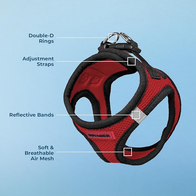 Best Pet Supplies Voyager Step-in Air Harness - All Weather Mesh, Reflective, No Pull Harness for Dogs, Cats - Secure with Hook & Loop Fastener, Buckle, Double D-Rings - Red/Black Trim, XXXS
