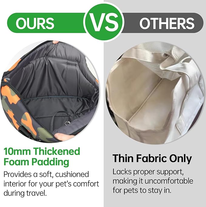 Premium 10mm Padded Dog Purse Carrier for Large Dog, Pet Tote Bag Shoulder Carrying Purse for Dog/Cat Below 7kg/15.5lbs - Camouflage Green