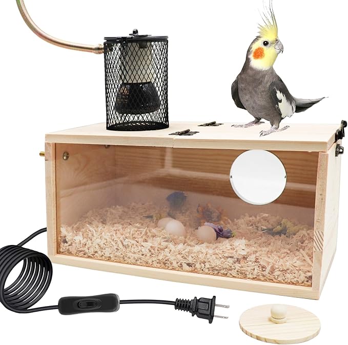 Bird House Incubator, Bird Nesting Box with Heat Lamp, 75W Ceramic Heat Emitter Heater Lamp, Birdcage Accessories, Suitable for Parrot Parakeet Cockatiel Lovebirds Budgie