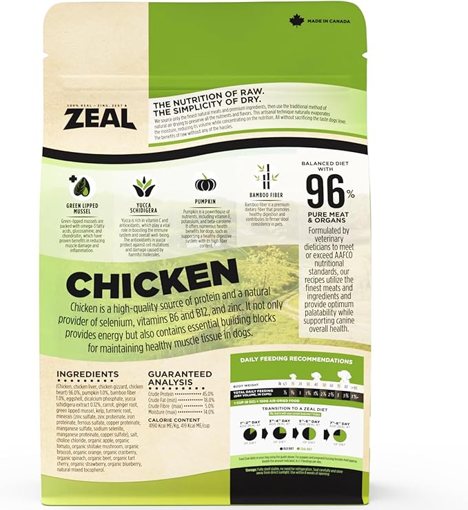 ZEAL Canada Air-Dried Chicken Recipe for Dogs - High Protein, Natural Superfoods, Nutrient Rich, No Fillers, Grain Free, Complete & Balanced (Chicken, 1 lb)