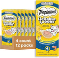 Temptations Lickable Spoons, Soft Lickable Cat Treats, Adult Wet Cat Treats, Tasty Chicken and Savory Salmon Flavor, 4 Spoons, Pack of 12 (48 Total)