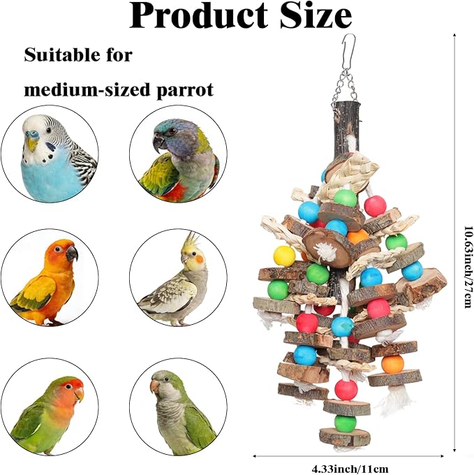 Bird Toys Chewing Toy Multicolored Wooden Blocks Parrot Cage Bite Toy for Budgerigar Cockatiel Macaws Small and Medium Birds