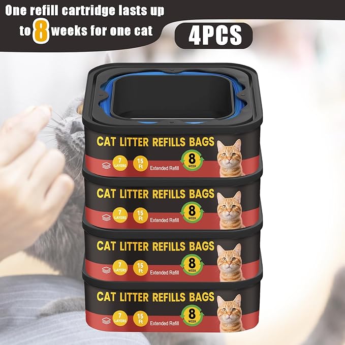 4 Pack Cat Litter Refill Bags Cartridges,Compatible with Genie Cat Litter Refills,Scented/Ultra Odor Control
