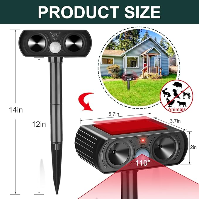 Qualirey 3 Pack 2025 Solar Ultrasonic Animal Repellent Outdoor Sonic Deer Repellent Devices Deterrent Away Cat Dog Raccoon Rabbit Pet with Motion Sensor Weatherproof General for Garden Yard Farm Lawn
