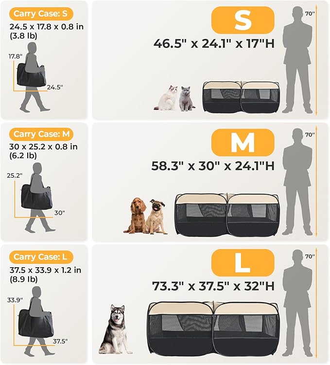2-in-1 Pop Up Cat Playpen, Detachable into 2 Separate Pens with Additional Doors, Assembly-Free Portable Dog Crates Pet Pen Tent Kennel Kitten Puppy Enclosure Cage Indoor Outdoor Foldable Condo(S)