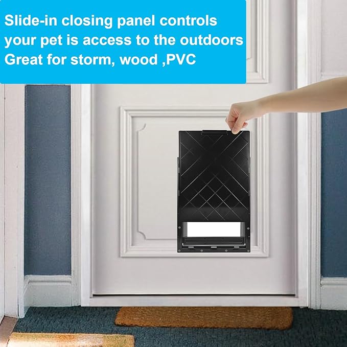 CEESC Large Dog Door for Pets Up to 220 lb, Weatherproof Pet Door with Magnetic Flap, Sturdy Weatherproof Panel and Snap-in Closing Panel Included, Suitable for Interior and Exterior Doors(XXL,Black)