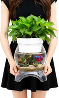Geelin 0.5 Gallon Plastic Aquaponic Betta Fish Tank Aquaponic with Base and Top, Small Bowl Shatterproof Ecosystem Aquarium with Clear Clarity for Terrarium, Flower Vase Betta Fish Centerpiece Gifts