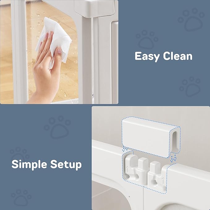 Jalove Dog Playpen, 24" Acrylic Plastic Pet Playpen with Door, Puppy Playpen, Indoor Dog Pen, Foldable, Customizable, White 2 PCS
