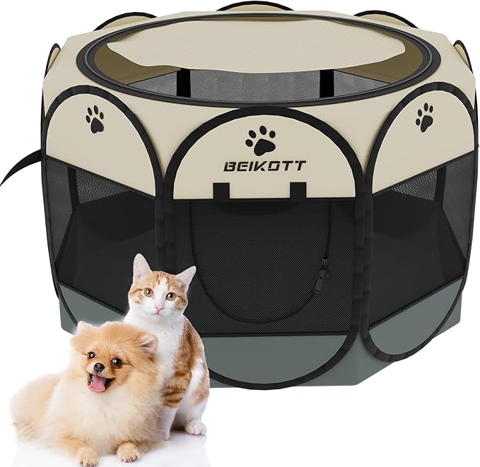 Pet Playpen, Foldable Dog Playpens, Portable Exercise Kennel Tent for Puppies/Dogs/Cats/Rabbits, Dog Play Tent with Removable Mesh Shade Cover for Travel Indoor Outdoor Using