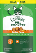 Greenies Feline Pill Pockets for Cats Natural Soft Cat Treats, Chicken Flavor, 3 oz. Pouch (85 Treats)