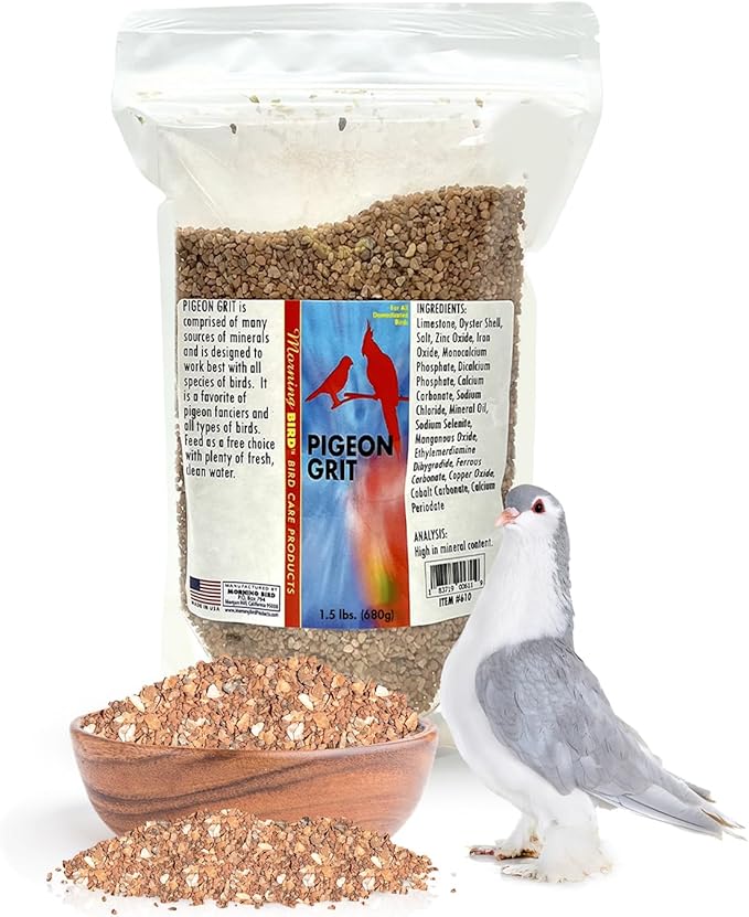 Morning Bird Pigeon Grit - Healthy & Nutritious Pigeon Food to Support Strong Muscles & Bones for Grit Eating Birds - Supports Digestion & Packed with Essential Minerals, 1.5 lbs