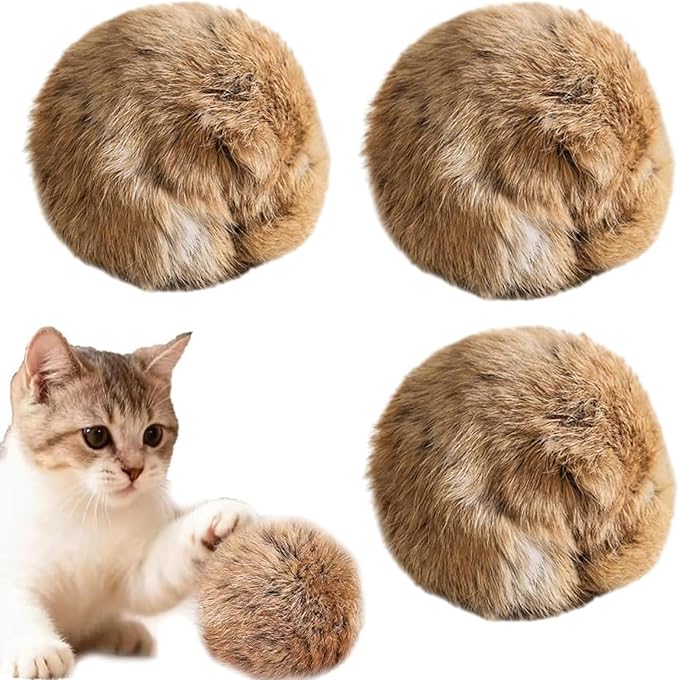 Rabbit Fur Cat Toys, Soft Fluffy Catnip Toy Balls for Indoor Cats – Furry, Fun to Chase for Hunting Instinct Play & Interactive Bonding