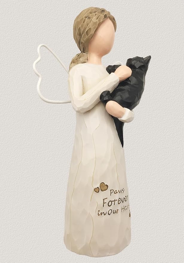 Cat Memorial Gifts for Loss of Cat, Cat Loss Sympathy Gifts, Cat Remembrance Gift in Memory of Passed Away Pet Cat, Resin Cat Angel Figurine for Cat Mom and Cat Lovers, Black