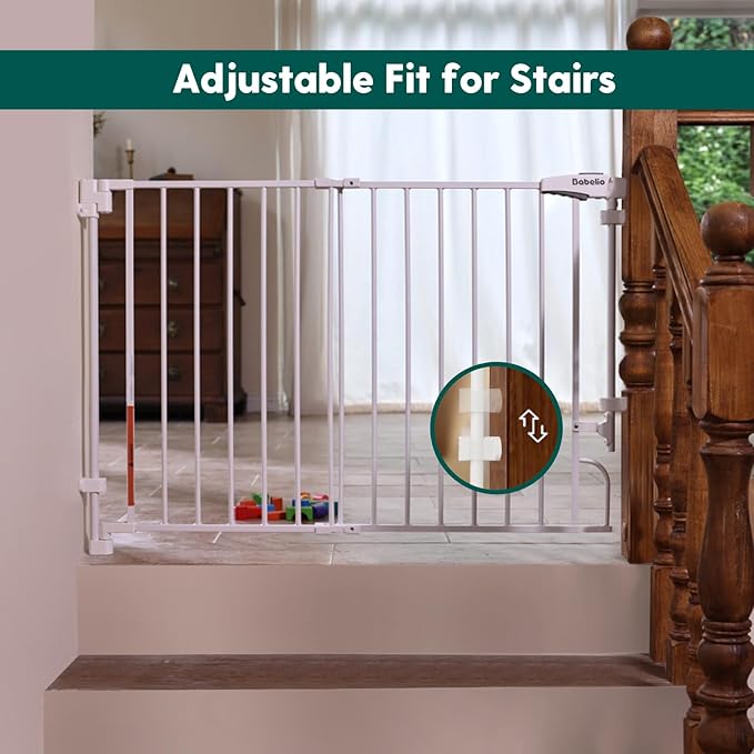 Babelio Removable & No Bottom Bar Baby Gate, 35.5-55" Extra Wide Hardware Mounted (Drill Needed)| Wide Walk-Thru| Auto-Close Safety Dog/Pet Gate for Stairs & Doorways (White, 35.5-55" W, 30" H)