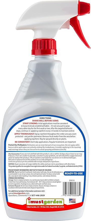 IMUSTGARDEN Dog and Cat Repellent: All Natural Spray to Stop Chewing and Repel from Yards, Plants, and Gardens – 32oz Easy Spray Bottle