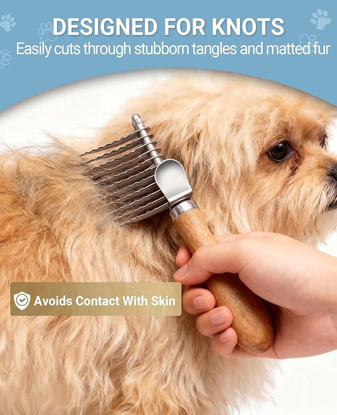 Dematting Comb for Dogs, Dematting Tool for Dogs & Cats - Serrated Matted Hair Removal Brush - Easily Remove Knots, Mats and Tangles - Designed for Wavy & Curly Coats