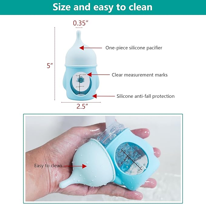 Puppy Nursing Bottle Medium/Large 80ml, Silicone Nipple Feeding Bottle for Newborn Puppies (2–6 Weeks), Blue