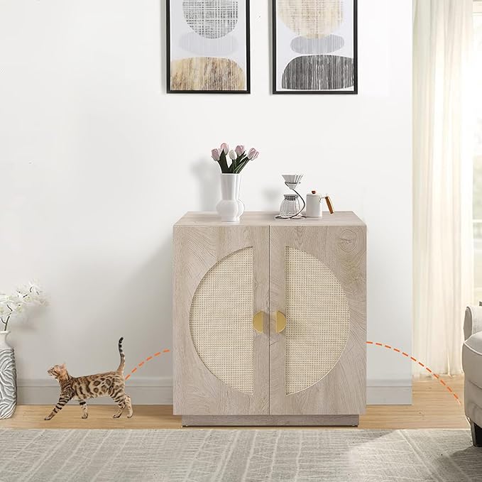 unipaws Cat Litter Box Enclosure with Shelves, Tall Hidden Litter Box Cover for Tall or Top Entry Litter Box, Kitty Enclosed Litter Box Cabinet, Cat Box Furniture, Grey