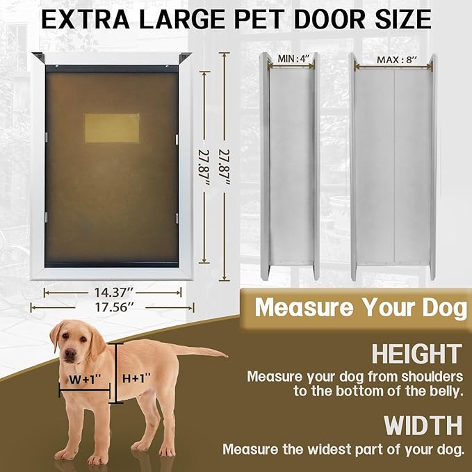 XL Dog Door for Wall - Aluminum Doggy Door for Wall Mounting - Double Flap for Ruff Weather, Extra Large Size for Giant Breed- Pet Safe Design