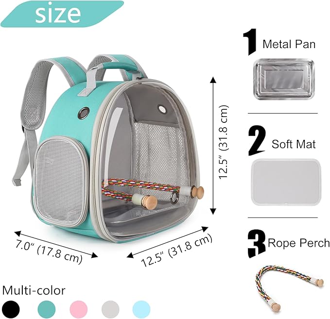 Small Bird Travel Backpack Carrier Cage, Backpack to Transport Backpack Carrier with Metal Tray Stand Perch for Parakeet Cockatiel Budgies Vet Carry Book Bag