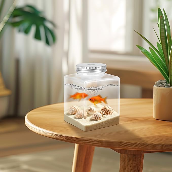 20 Pcs Plastic Fish Bowl with Lids, 17 oz Small Gold Fish Tank, Fishbowl for Drinks, Candy, Carnival Games, Halloween, Table Centerpieces, Party Decorations, Favors