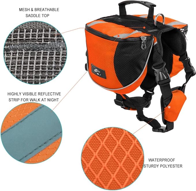 Polyester Dog Saddlebags Pack Hound Travel Camping Hiking Backpack Saddle Bag for Small Medium Large Dogs (Blue,L)