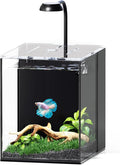 2 Gallon Fish Tank Aquarium Kit with Hidden Filtration, LED Light, Lid, Small Rimless Glass Betta Tank