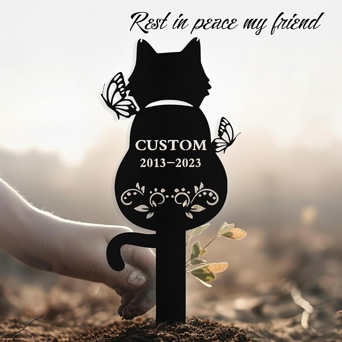 Custom Cat Grave Marker Outdoor, Personalized Metal Cat Memorial Grave Stake with Name and Date, Outdoor Waterrproof Cats Memorial Plaque