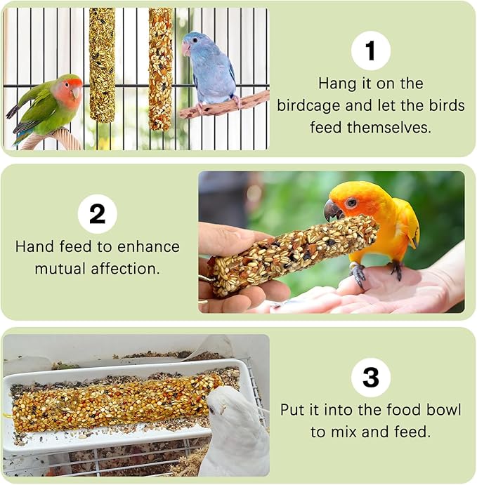 Fhiny Parakeet Treats, 2 PCS Natural Bird Crunch Sticks Grains & Vegetable Budgie Snacks Cockatiel Food Sticks Long-Lasting Chewing Toys for Parakeet Cockatiel Budgie Conure Parrot Lovebird Finch